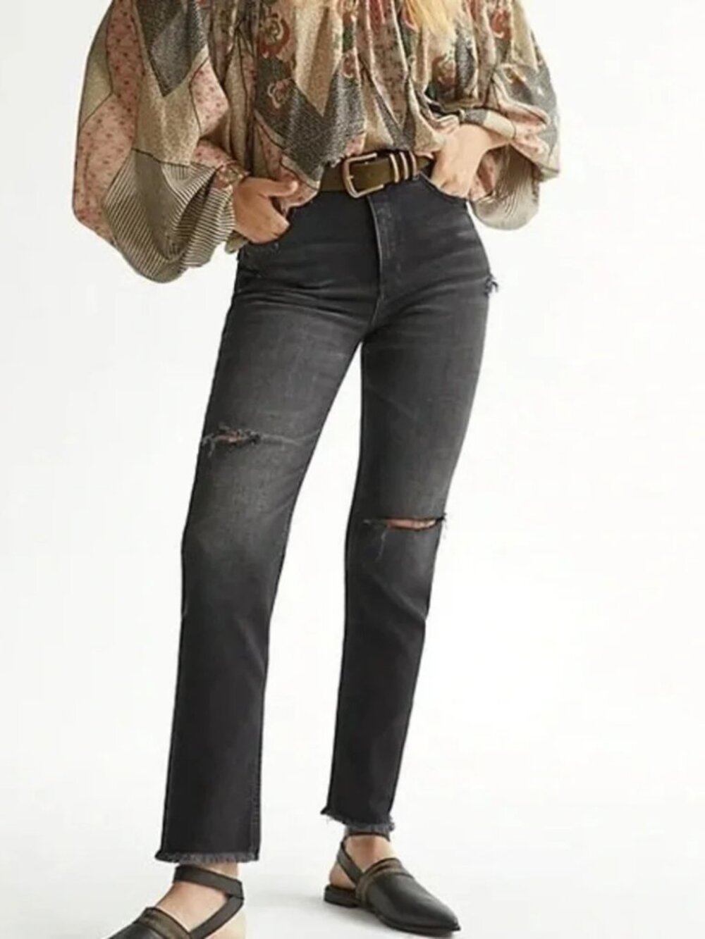 Anthropologie Pilcro The Vintage Straight Black Distressed High Rise Jean 27Tall